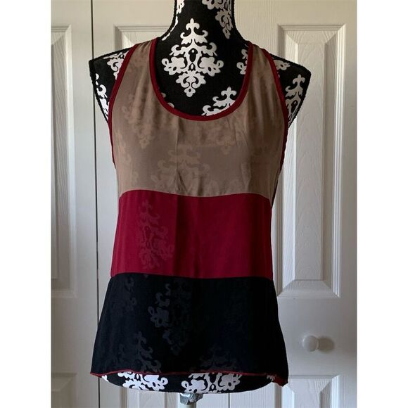 Sleeveless Colorblock Top Red Black Cream M - Picture 3 of 10